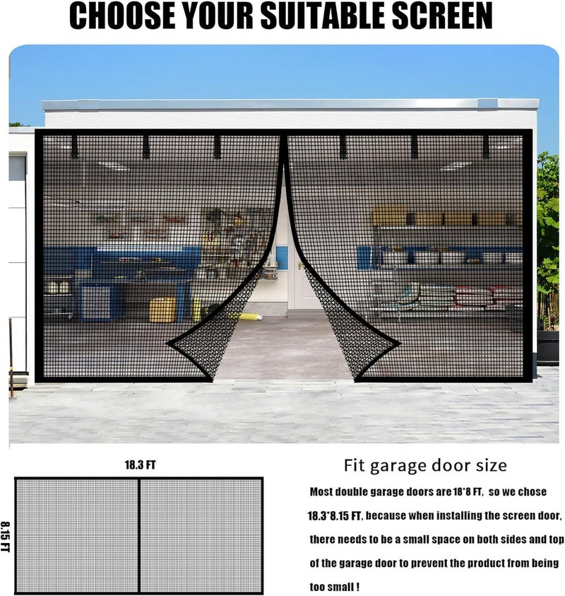 LIAMST Garage Door Screen for 2 Car Garage-18x8FT Magnetic Garage Door Screen with 6 Roll Up Starps for Patio, Outdoor Black - Image 2